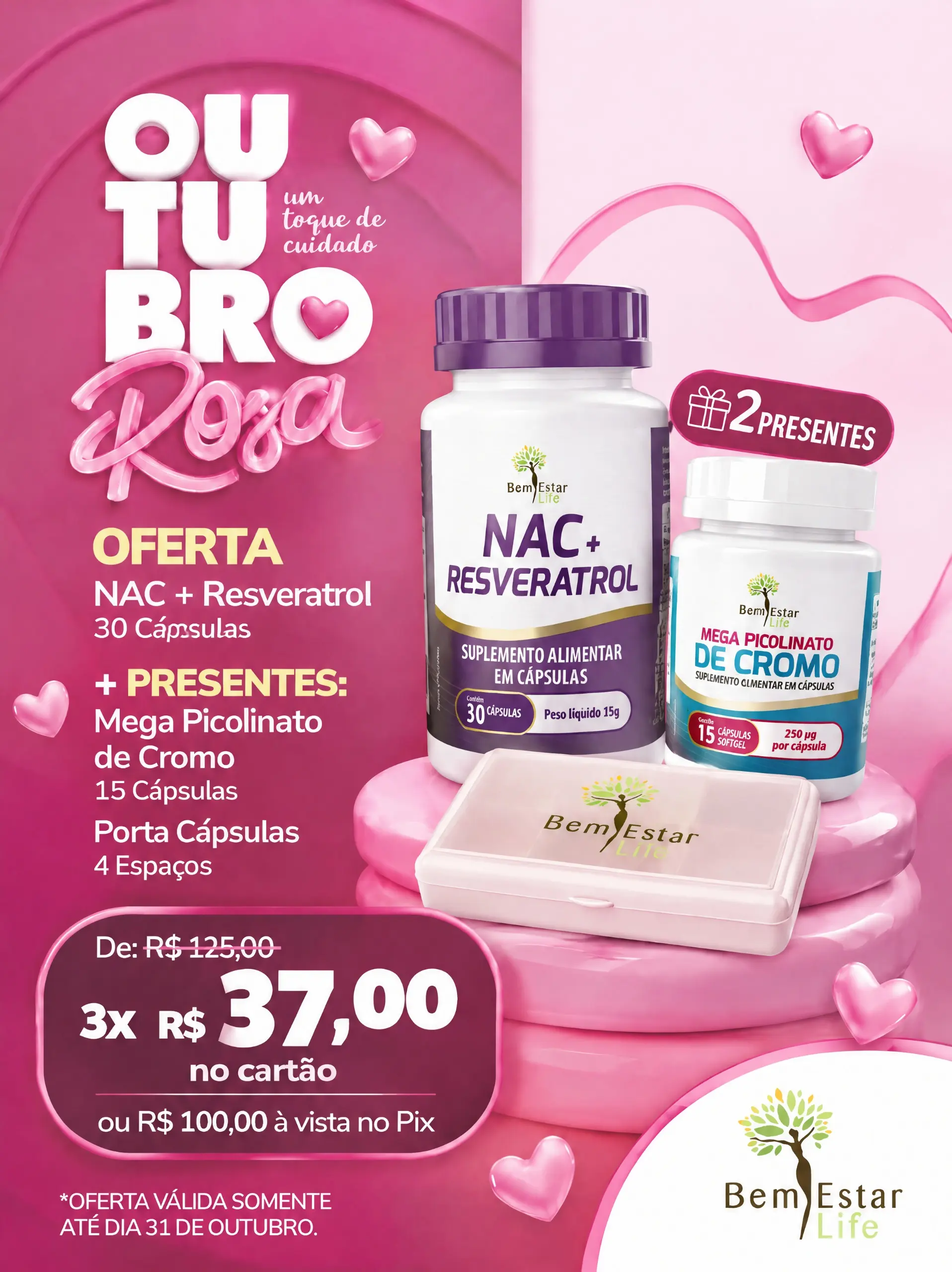 OFERTA NAC + RESVERATROL - 30 CAPS + BRINDE MEGA PICOLINATO DE CROMO 15 CAPS + BRINDE PORTA CAPSULA, 4 ESPAÇO