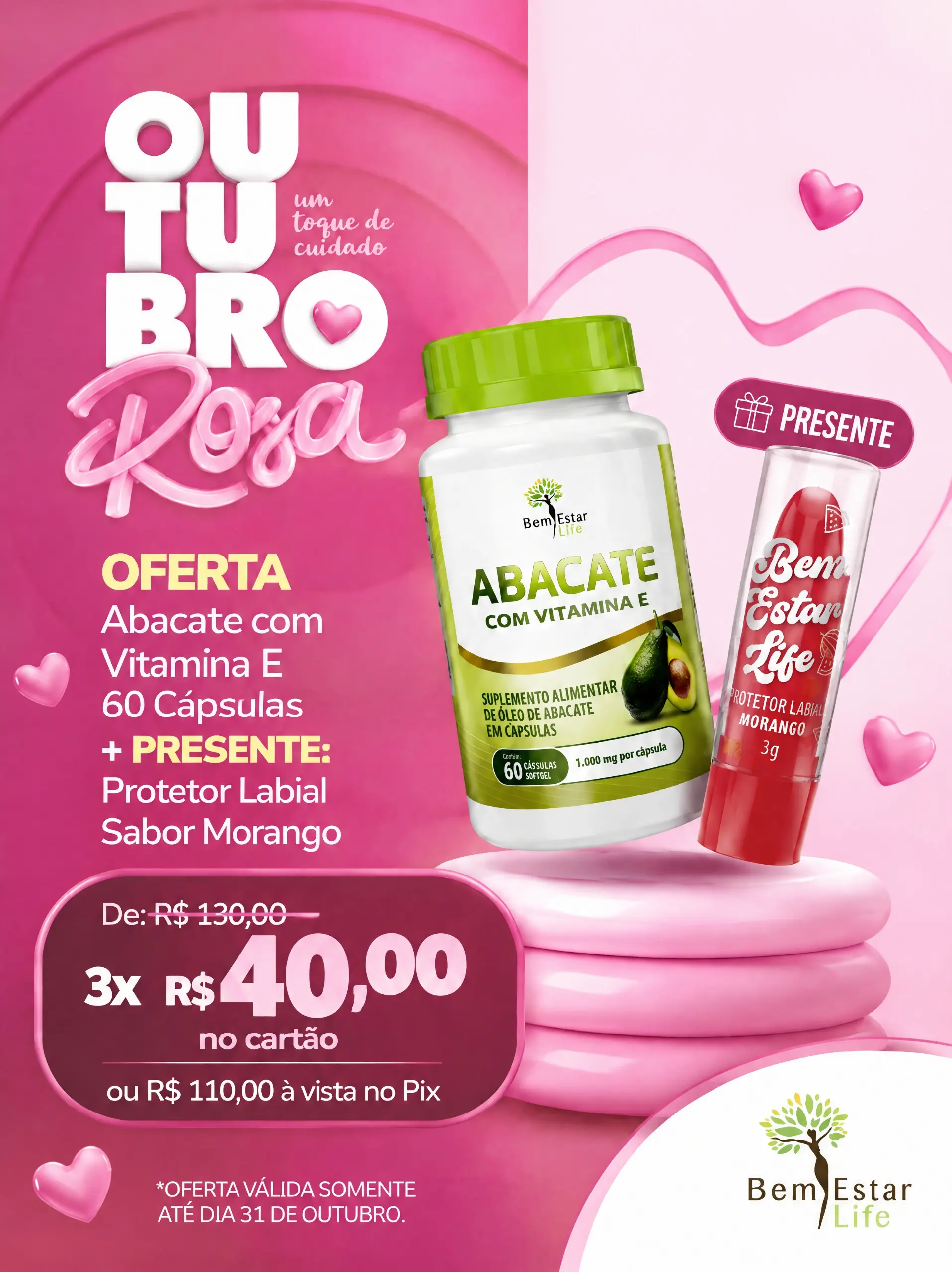 OFERTA OLEO DE ABACATE - 60 CAPS + BRINDE PROTETOR LABIAL SABOR MORANGO