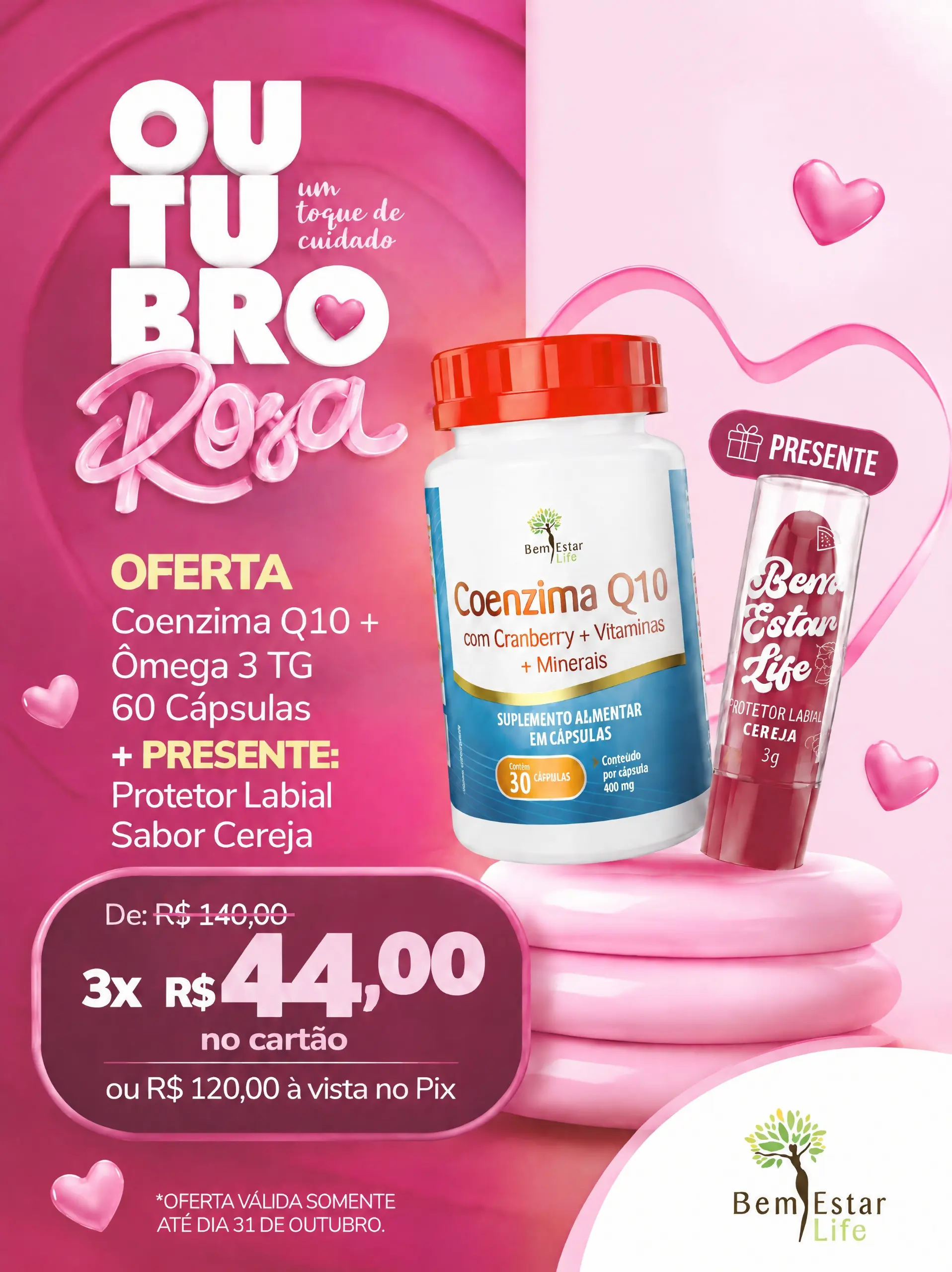 OFERTA COENZIMA Q10 COM CRANBERRY + PROTETOR LABIAL SABOR CEREJA DE BRINDE