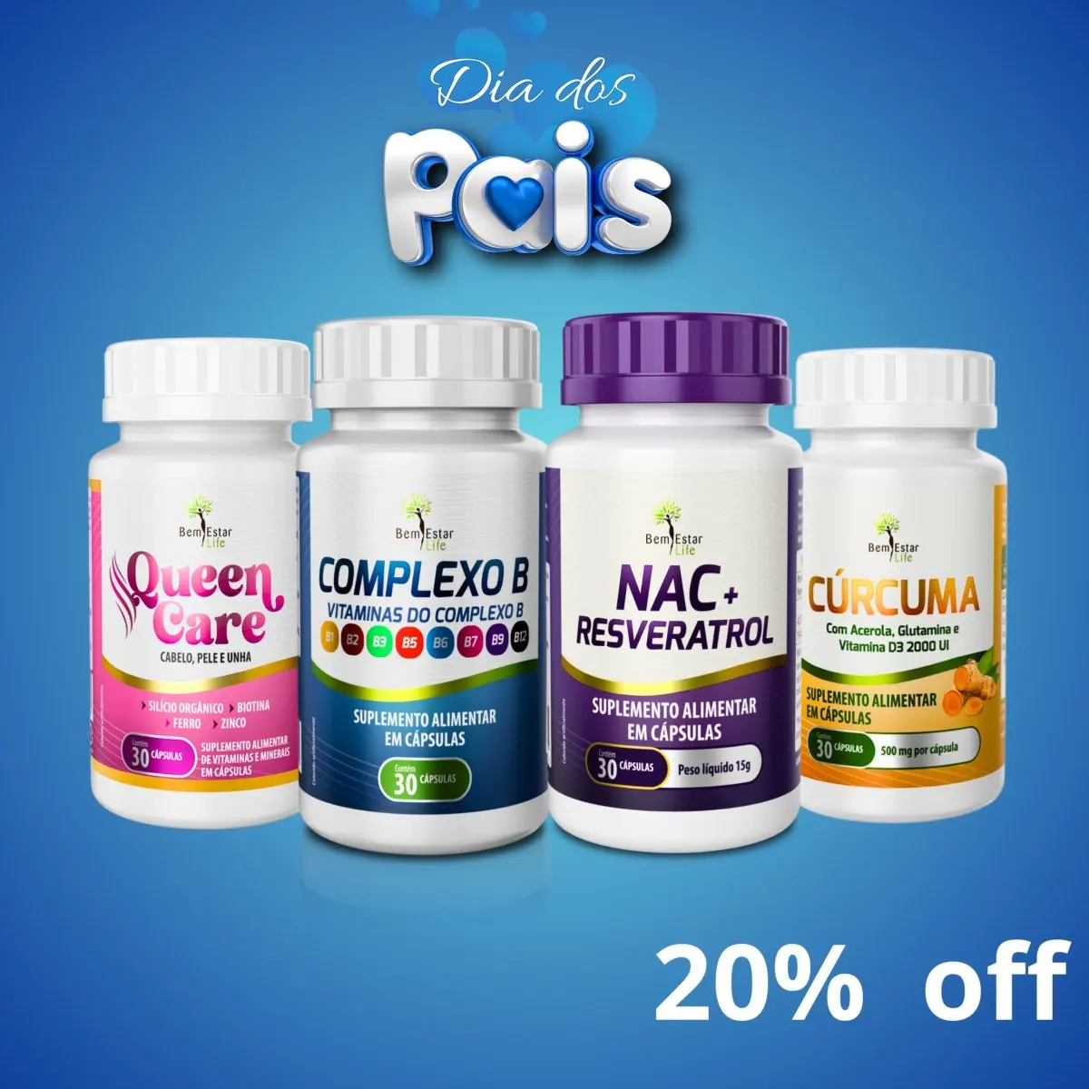 OFERTA KIT CANETA - COMPLEXO B 30 CAPS + CURCUMA + QUEEN CARE + NAC RESVERATROL